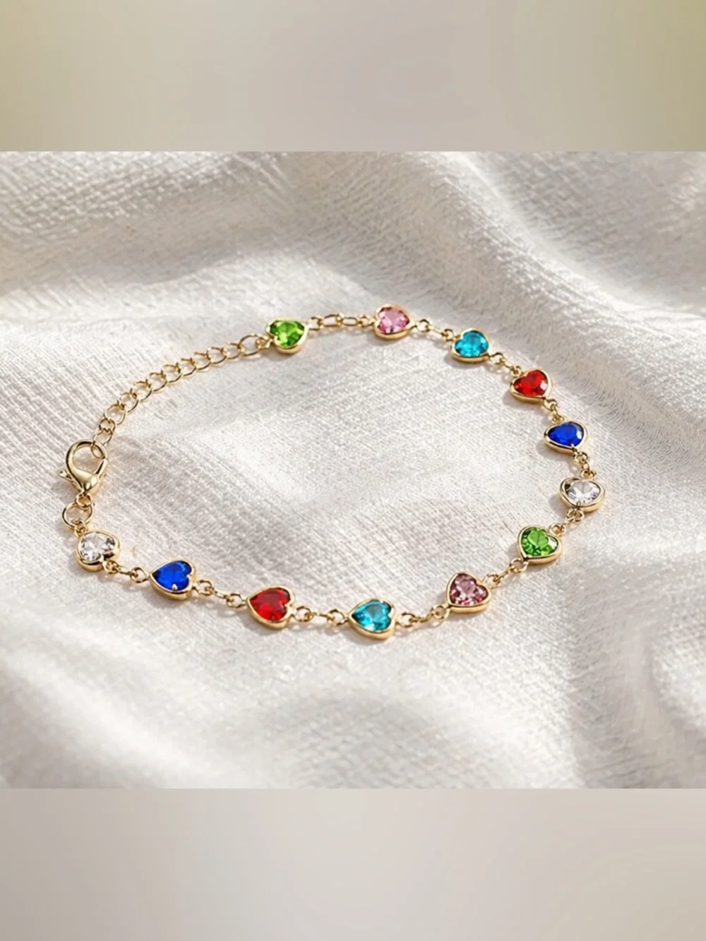 Multicolor Heart Crystal Gold Bracelet - Picture 1 of 4